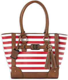 Bulldog Cases Tote Purse with Holster in Cherry Stripe/Leather with fringe and fob accents